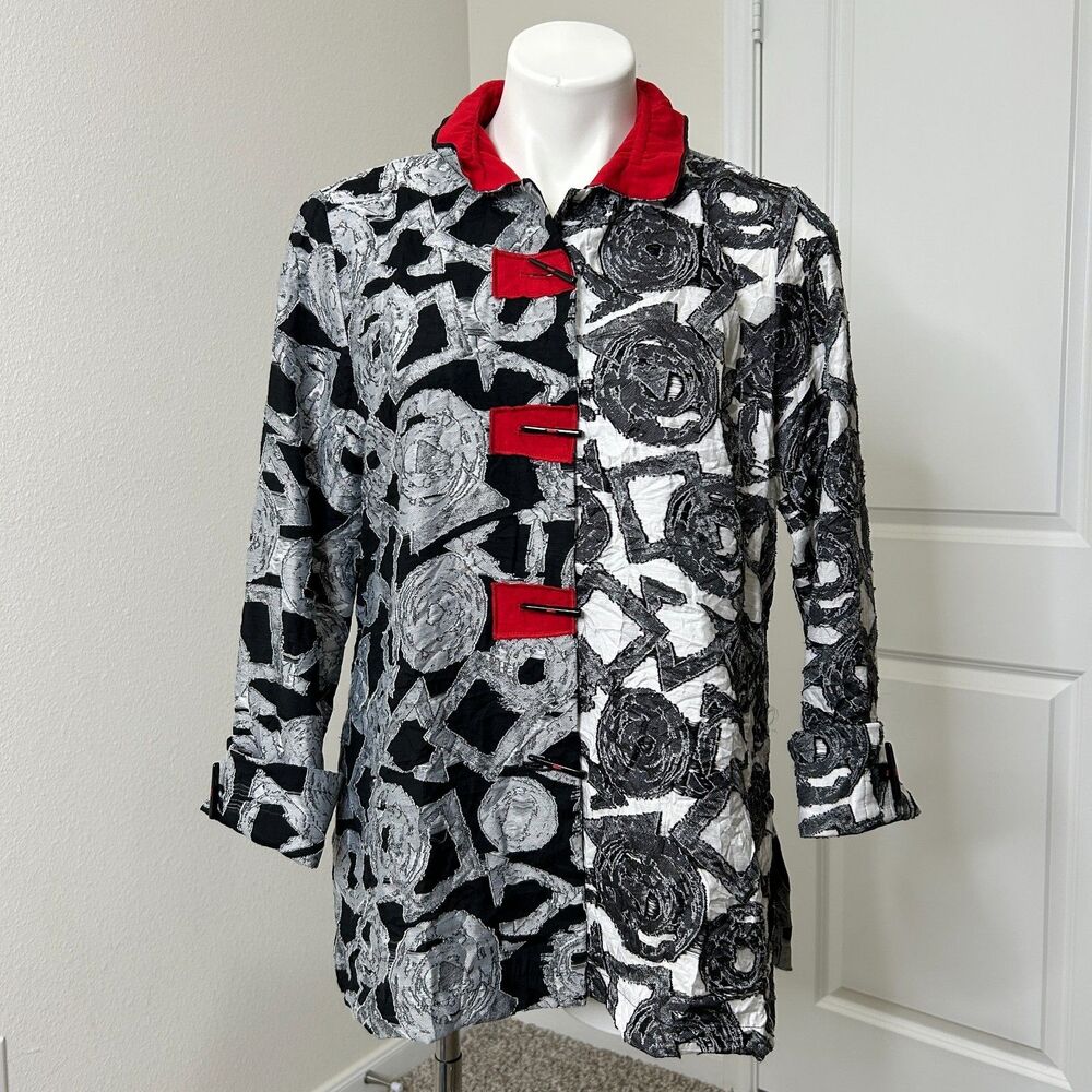 Ali Miles Lagenlook Wired Collar Jacket Small Whimsigoth Artsy Textured Red Trim